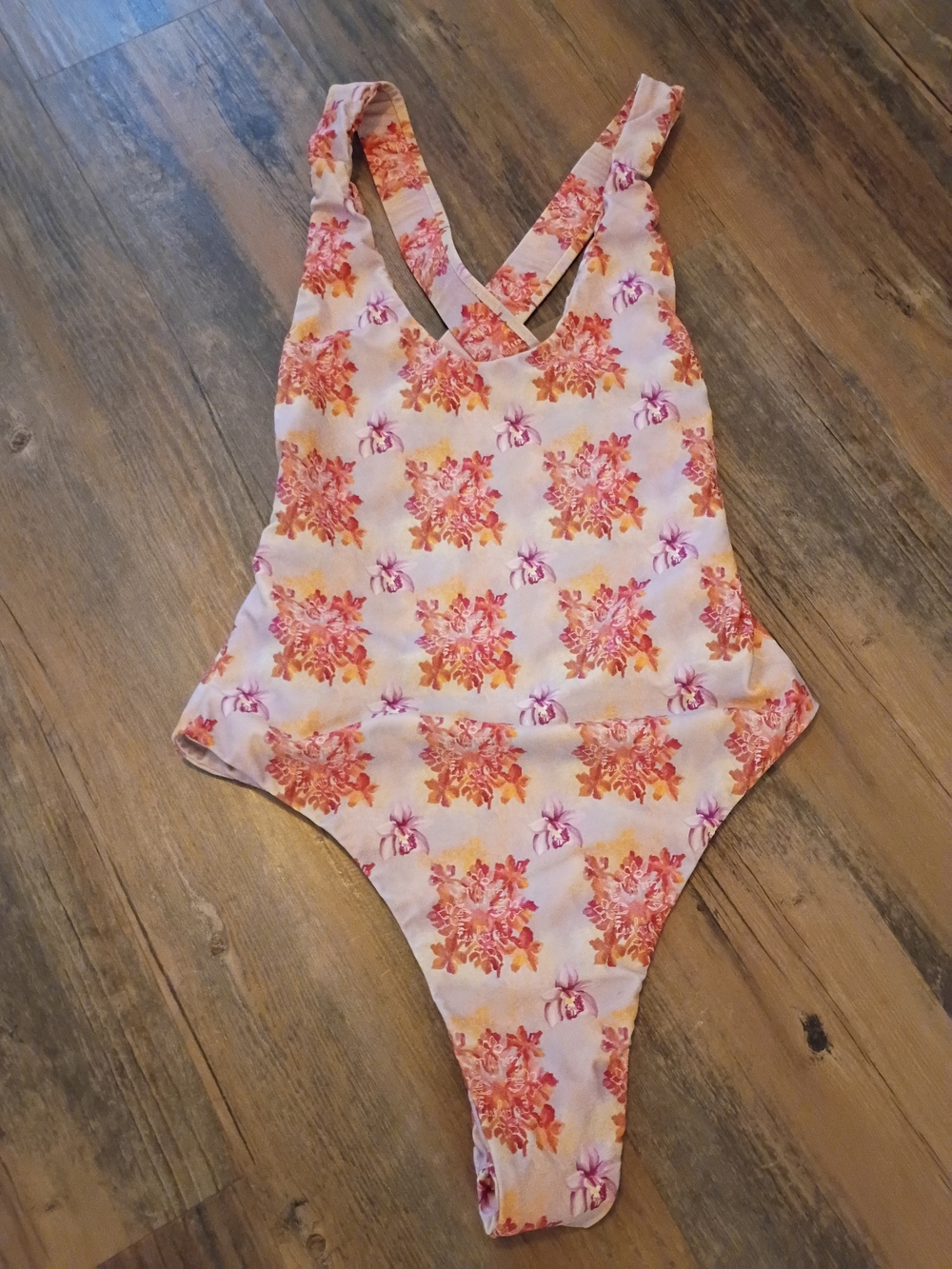 Floral Print Women's One-Piece Swimsuit - Pink/Orange